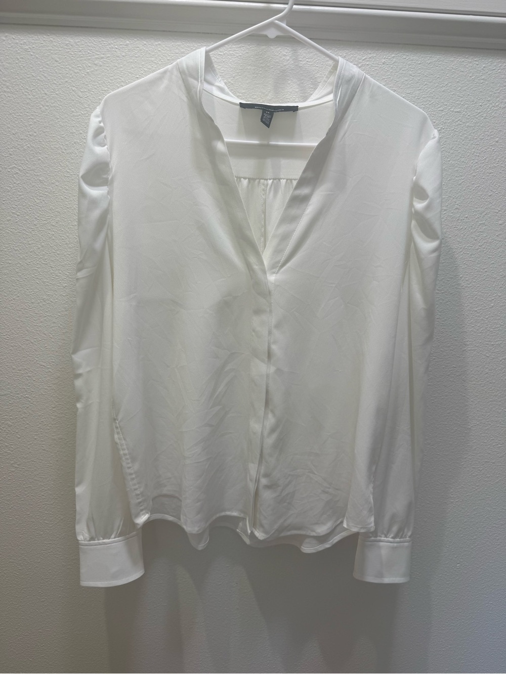 White House Black Market White V-Neck Long Sleeve Blouse